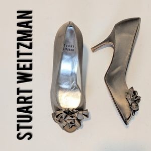 STUART WEITZMAN Champagne Satin Peeptoe Pumps